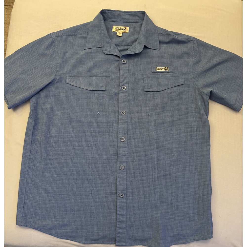 Hook & Tackle Outfitters Fishing Shirt Blue Short Sleeve Vented Back XL